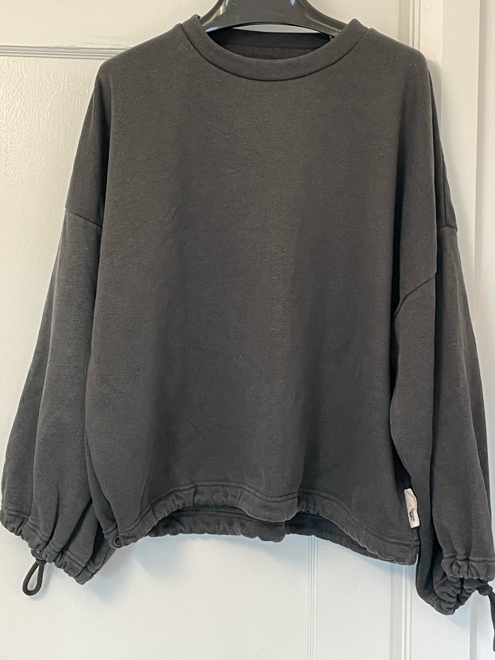 adidas Oversized Charcoal Crewneck Sweatshirt with Drawstring Hem and cuffs